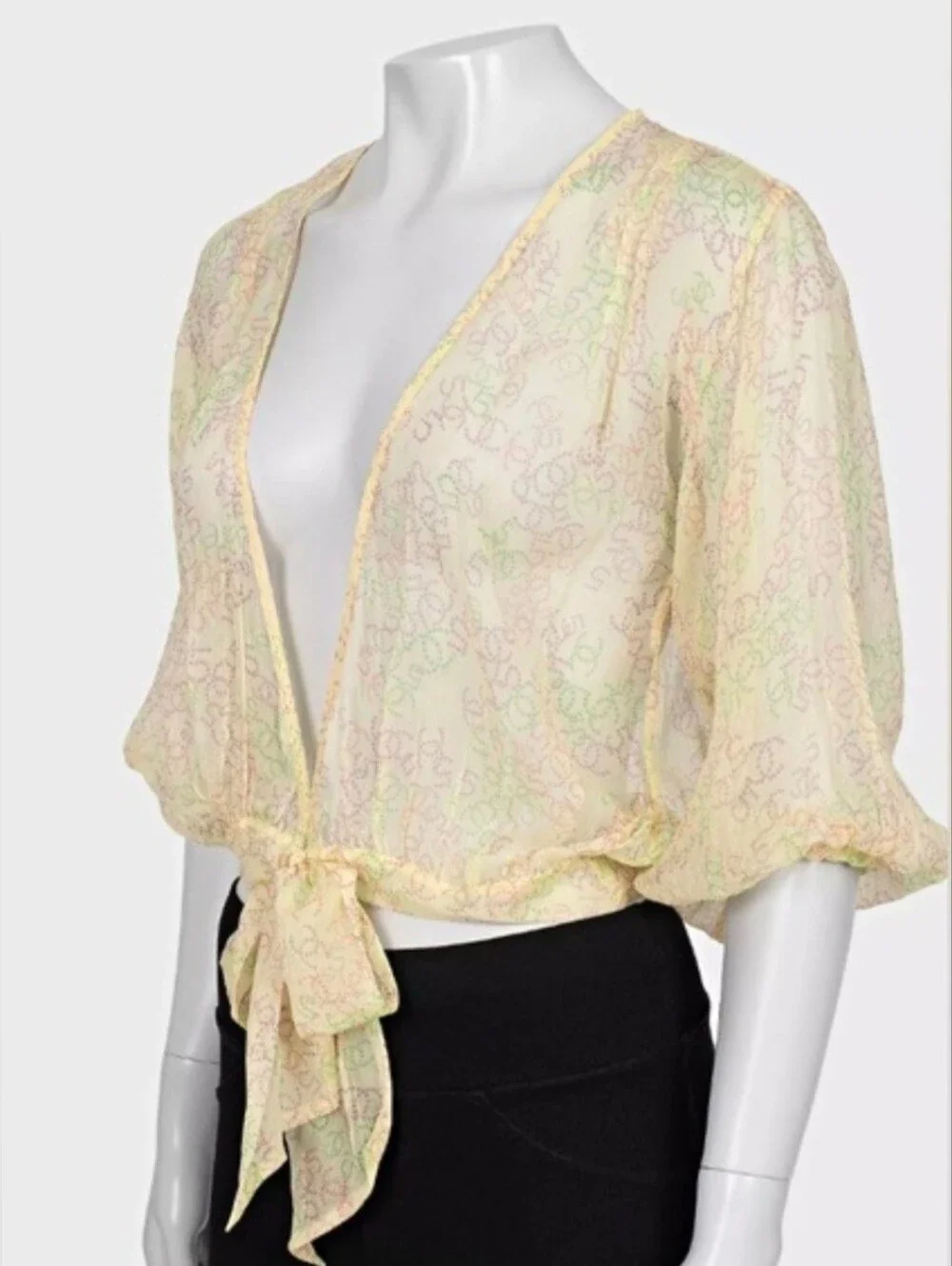 NWT Chanel Sheer Tie-Front Top -Yellow